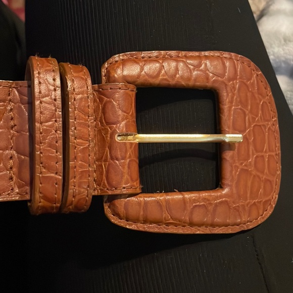 Vintage Classiques For Nordstrom Brown Croc Print Leather Buckle Belt size L - Picture 2 of 6